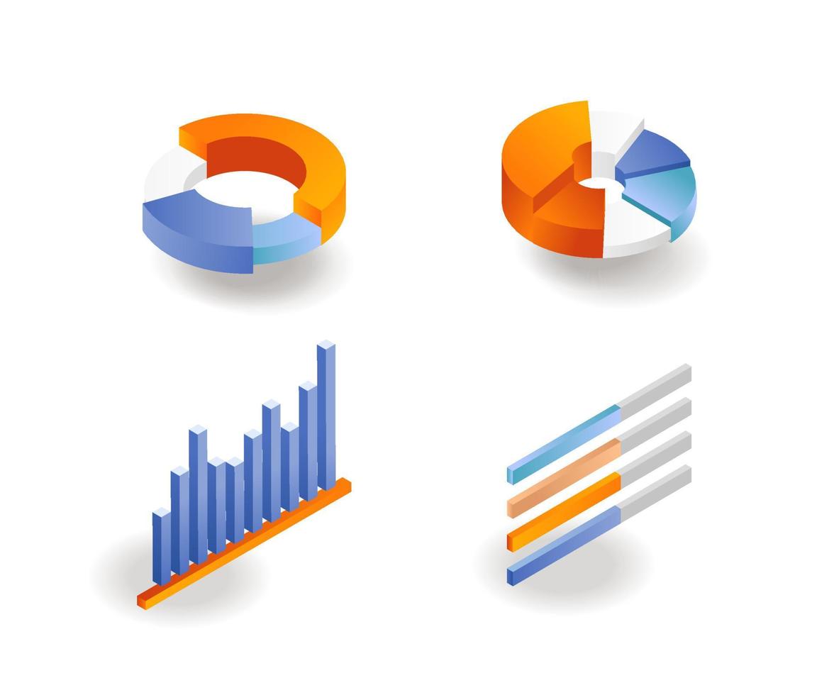 A set of pie icons and bar graph analysis vector