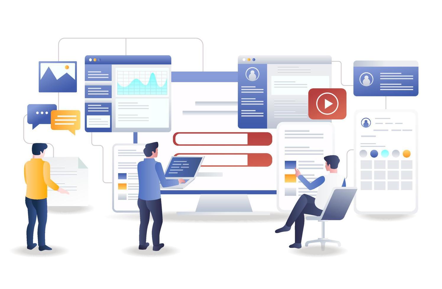 Smartphone and web application testing team vector