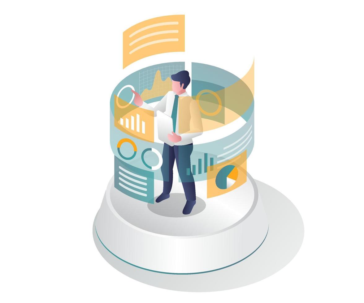 Men surrounded by high-tech screens vector