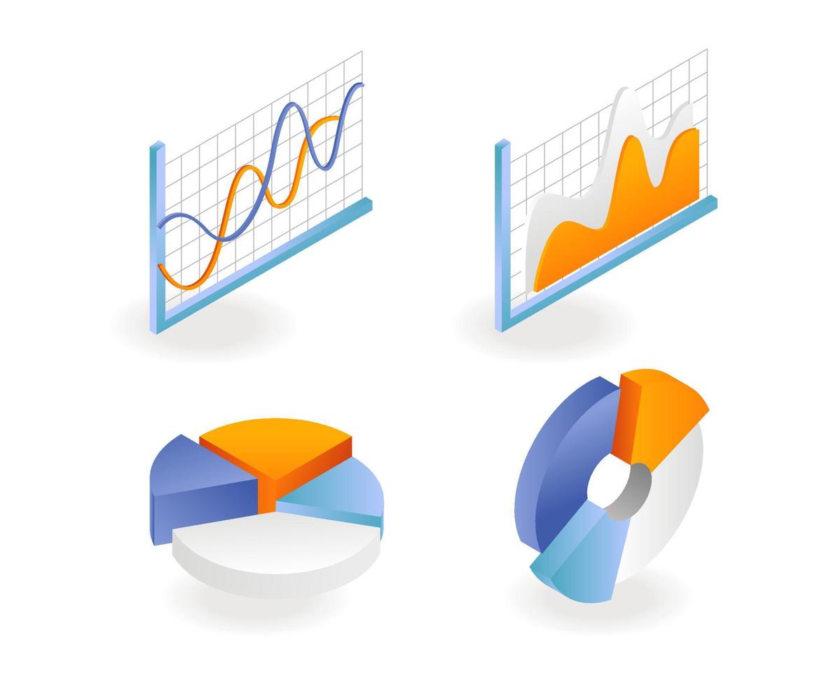 A set of pie icons and bar graph analysis vector