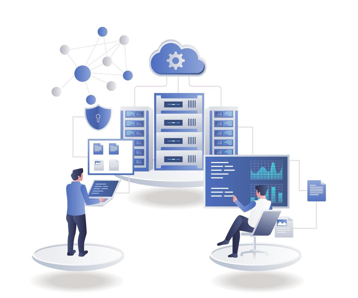 Analyst data cloud server in isometric illustration vector