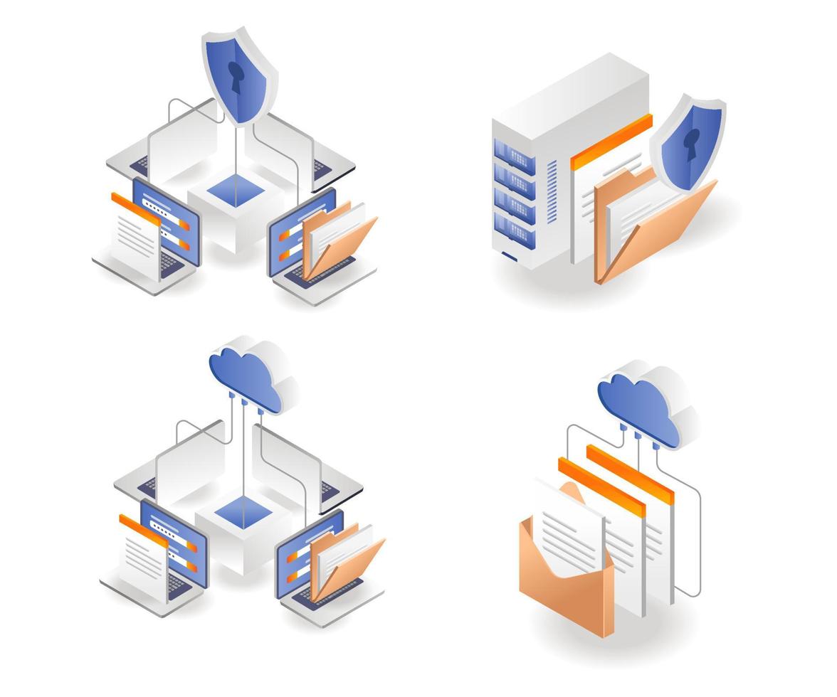 A set of data network and computer security icons vector