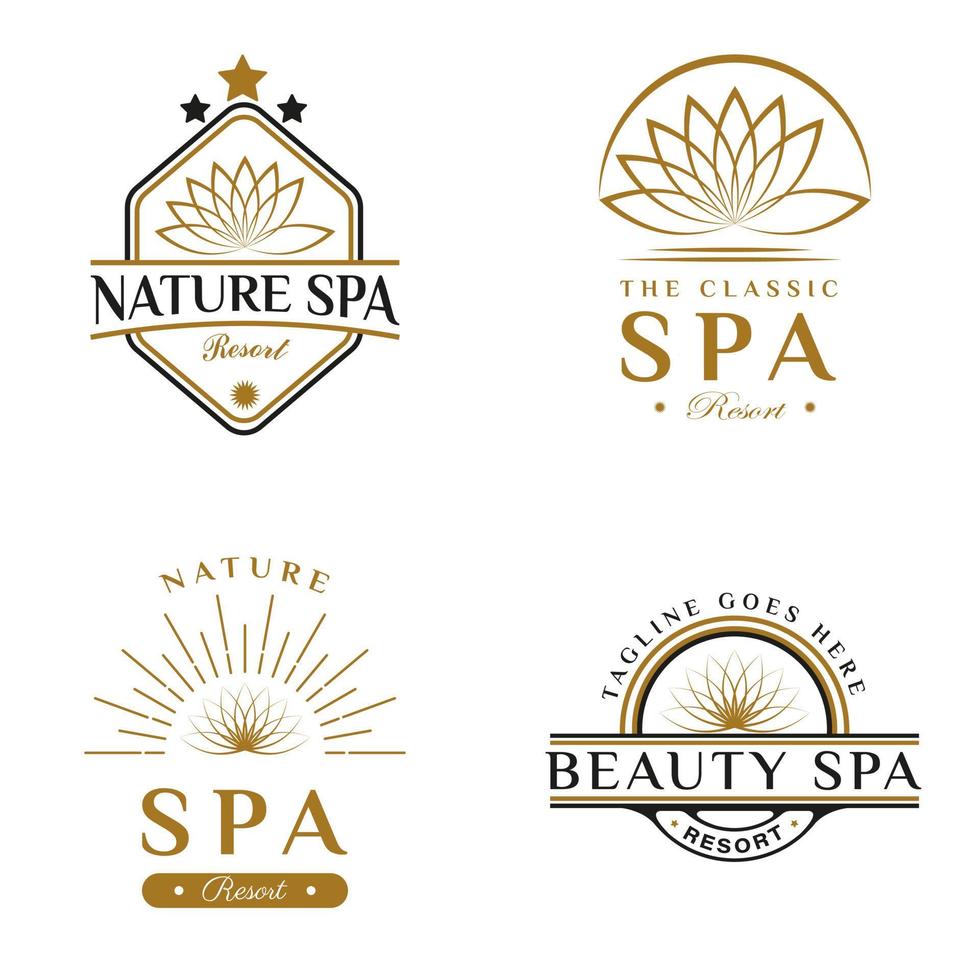 conjunto de logotipo de spa de lujo. con icono de flor. plantilla de logotipo premium, elegante, clásico y vintage vector