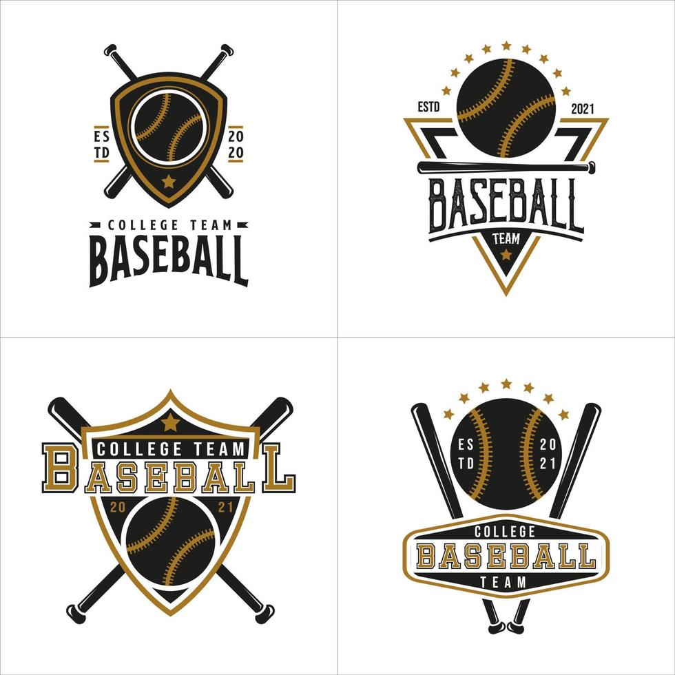 conjunto de logotipo de béisbol vintage, emblema, divisa. con colores murciélago dorado y negro. logo premium y de lujo vector