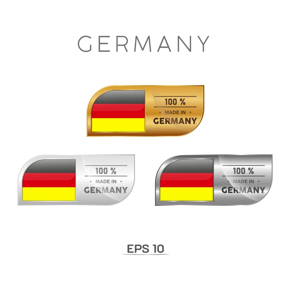 hecho en Alemania etiqueta, sello, insignia o logotipo. con la bandera nacional de alemania. en platino, oro y plata. emblema premium y de lujo vector