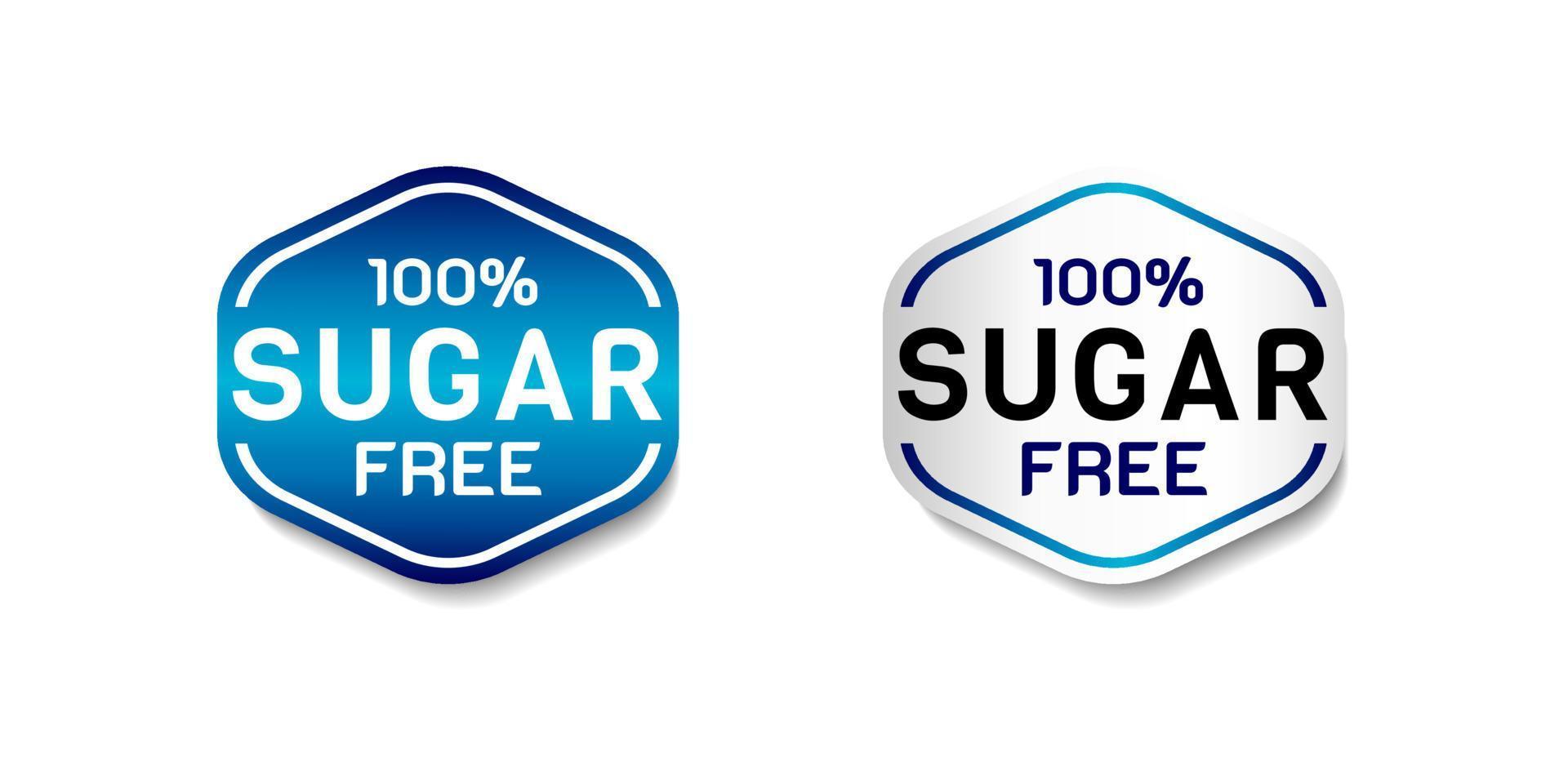 Etiqueta autoadhesiva 100% libre de azúcar. para la etiqueta de productos alimenticios o bebidas. con color azul y blanco. diseño de ilustración vectorial premium y de lujo vector