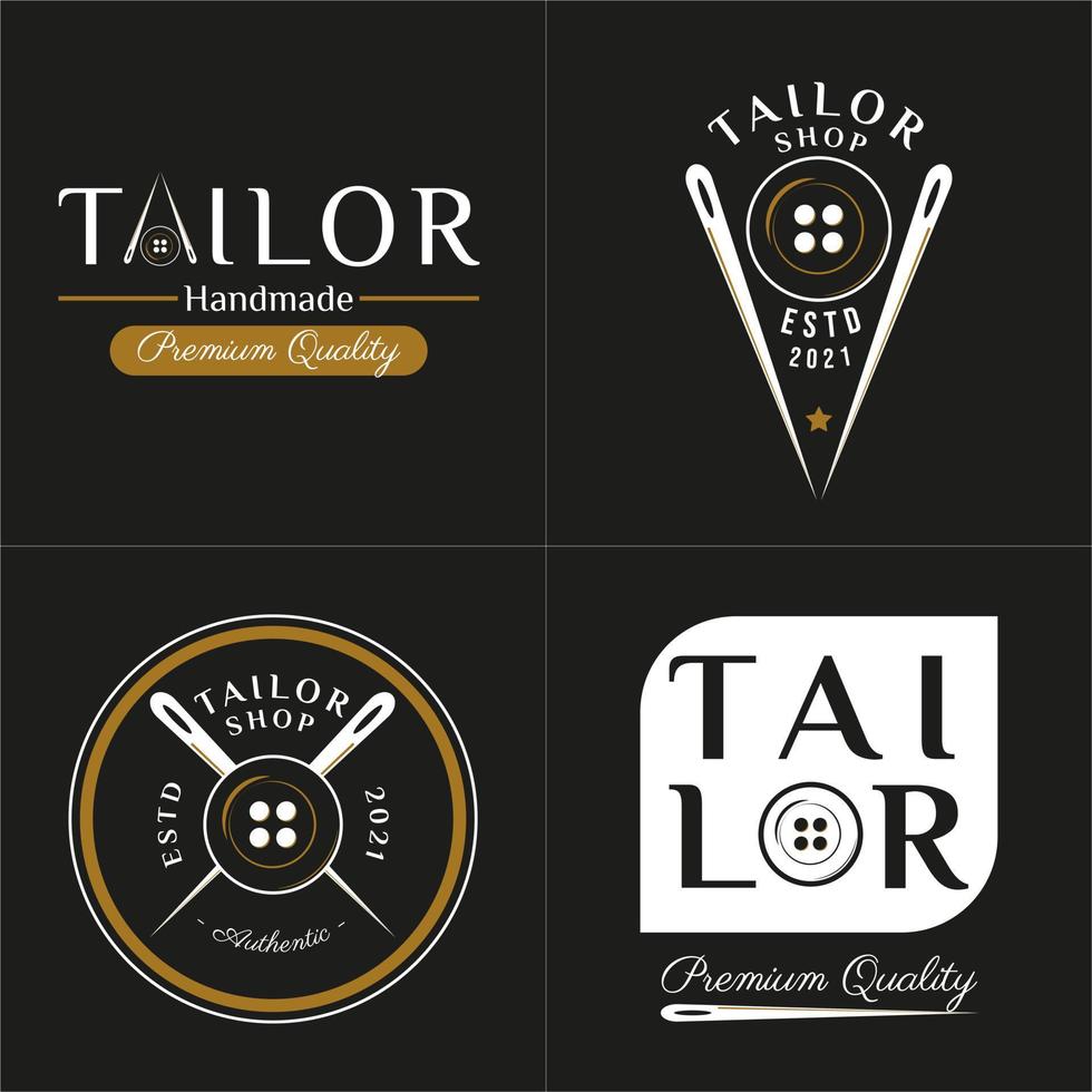 Set of Vintage Retro Logo Style for Tailor Clothing Logo. With gold, black, and white Buttons and Sewing Needles. Premium and Luxury Logo vector