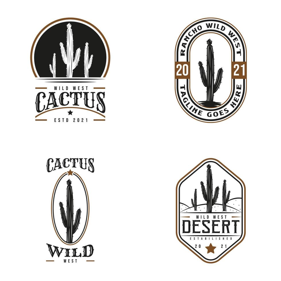 conjunto de logotipo de cactus retro lvintage. rancho de vaqueros del salvaje oeste. plantilla de logotipo premium y de lujo vector