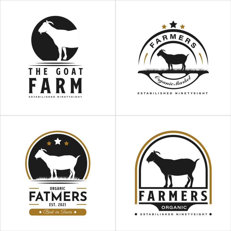 Set of Vintage Retro Goat Farm Logo. With head and horns Silhouette. Premium and Luxury Logo Template vector