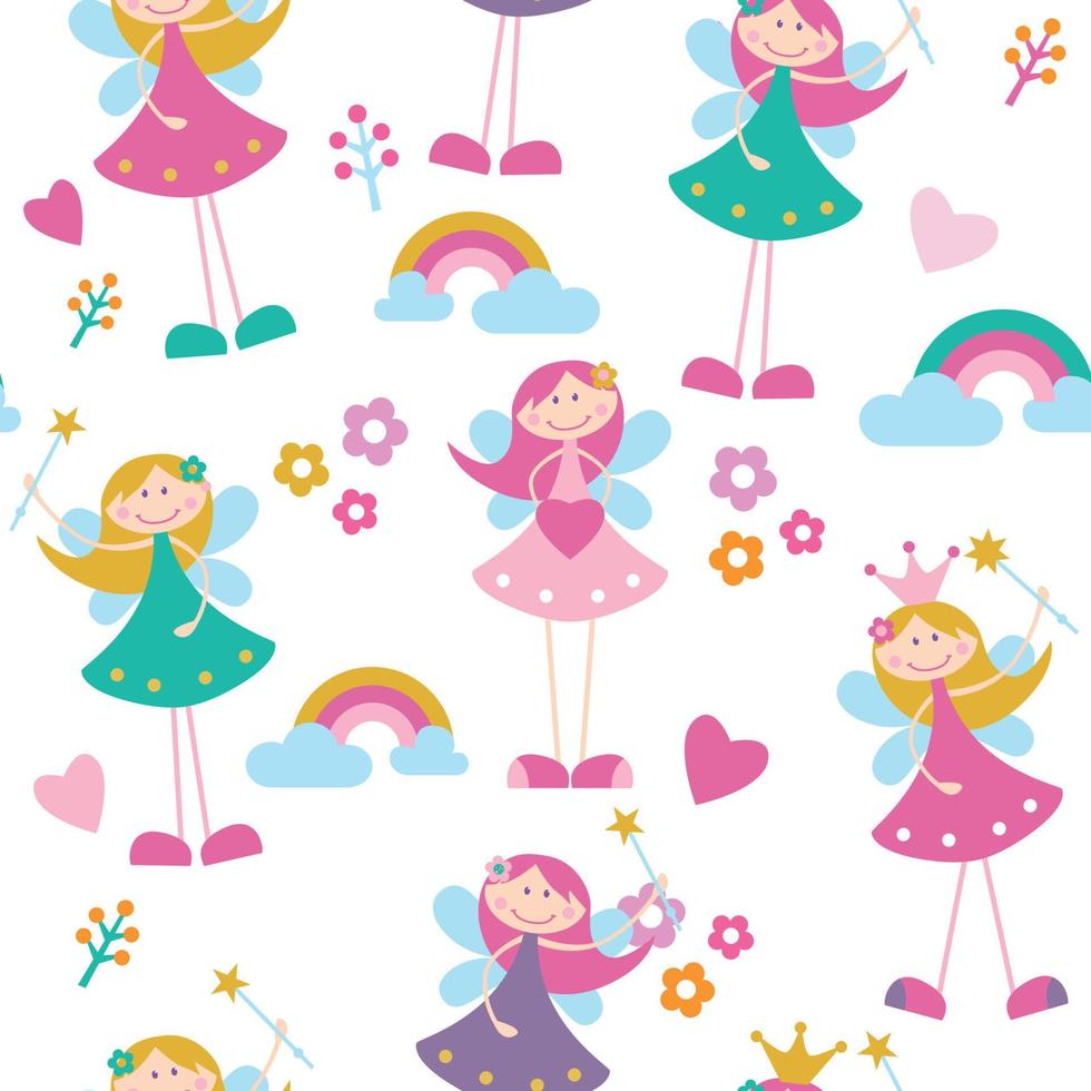 Seamless pattern with flowers and princesses on white background vector