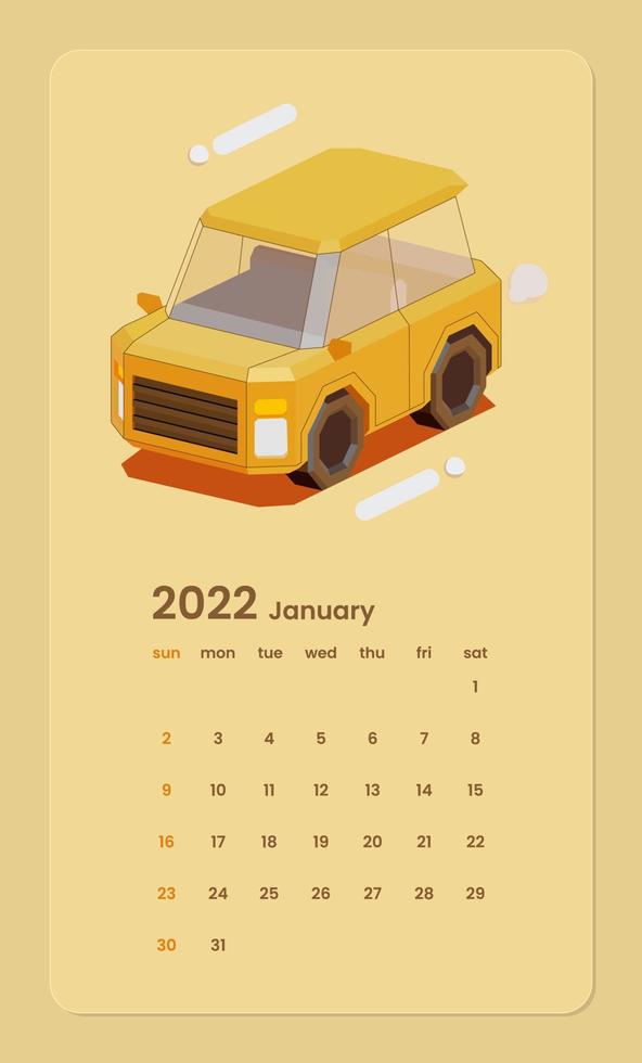 Plantilla de calendario con ilustración de coche hatchback 02 vector