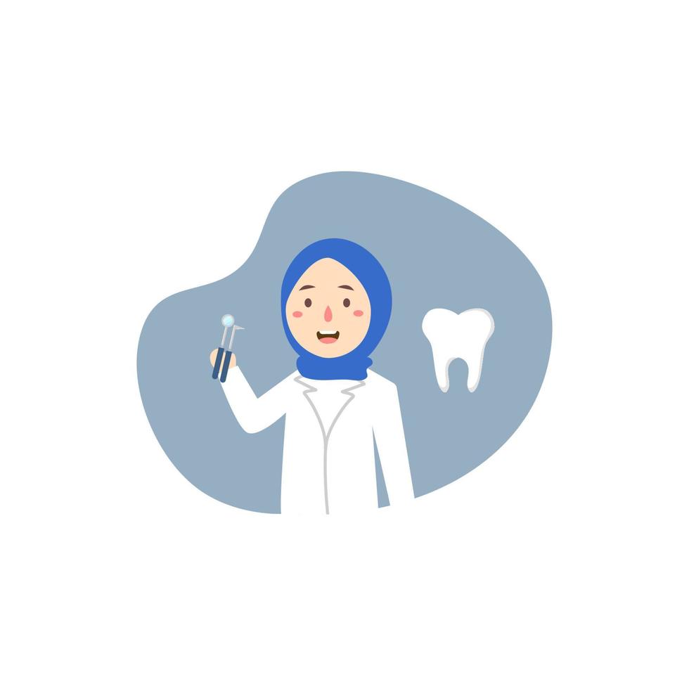 niña con personaje de dentista plano hijab vector