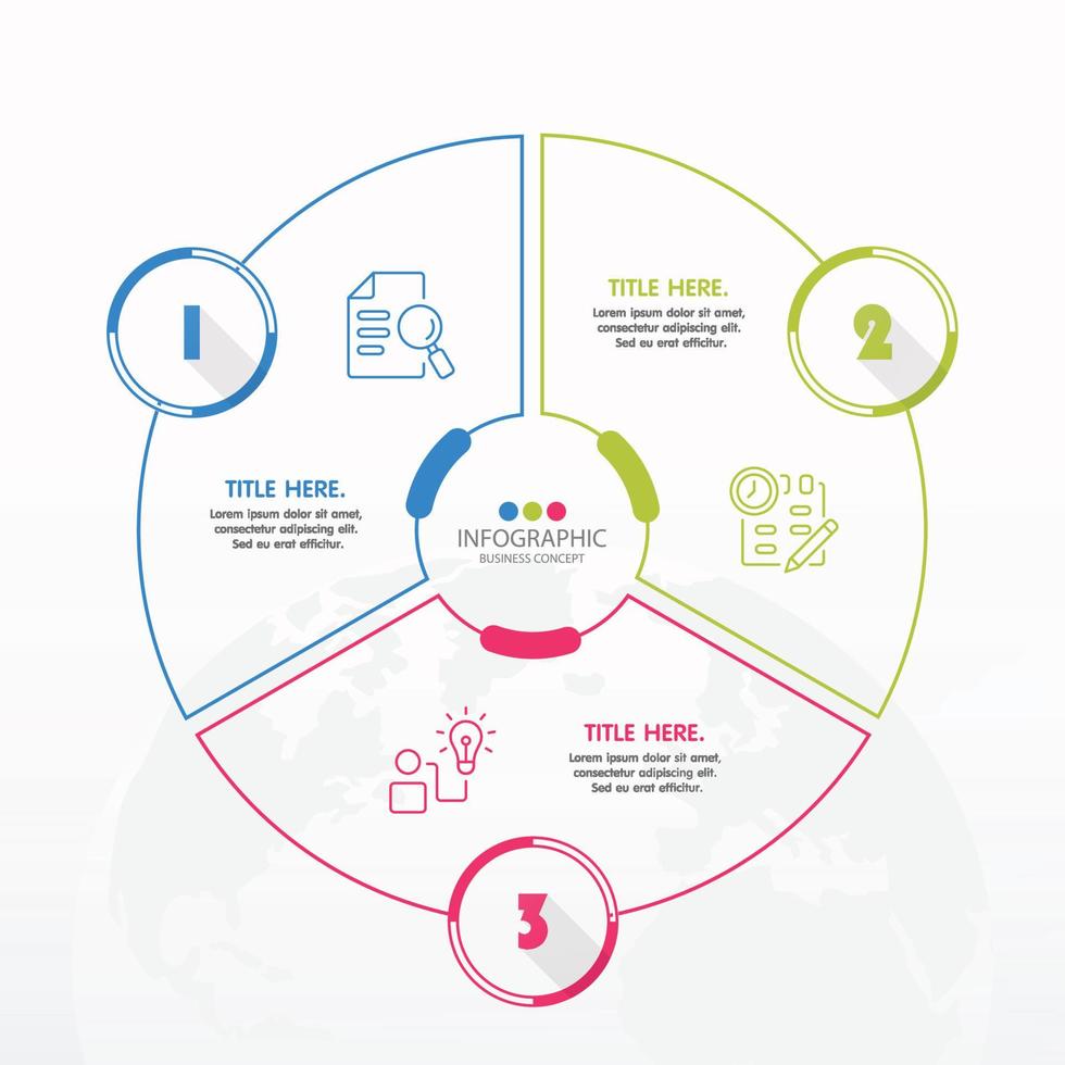 Plantilla de infografía de círculo básico con 3 pasos. vector