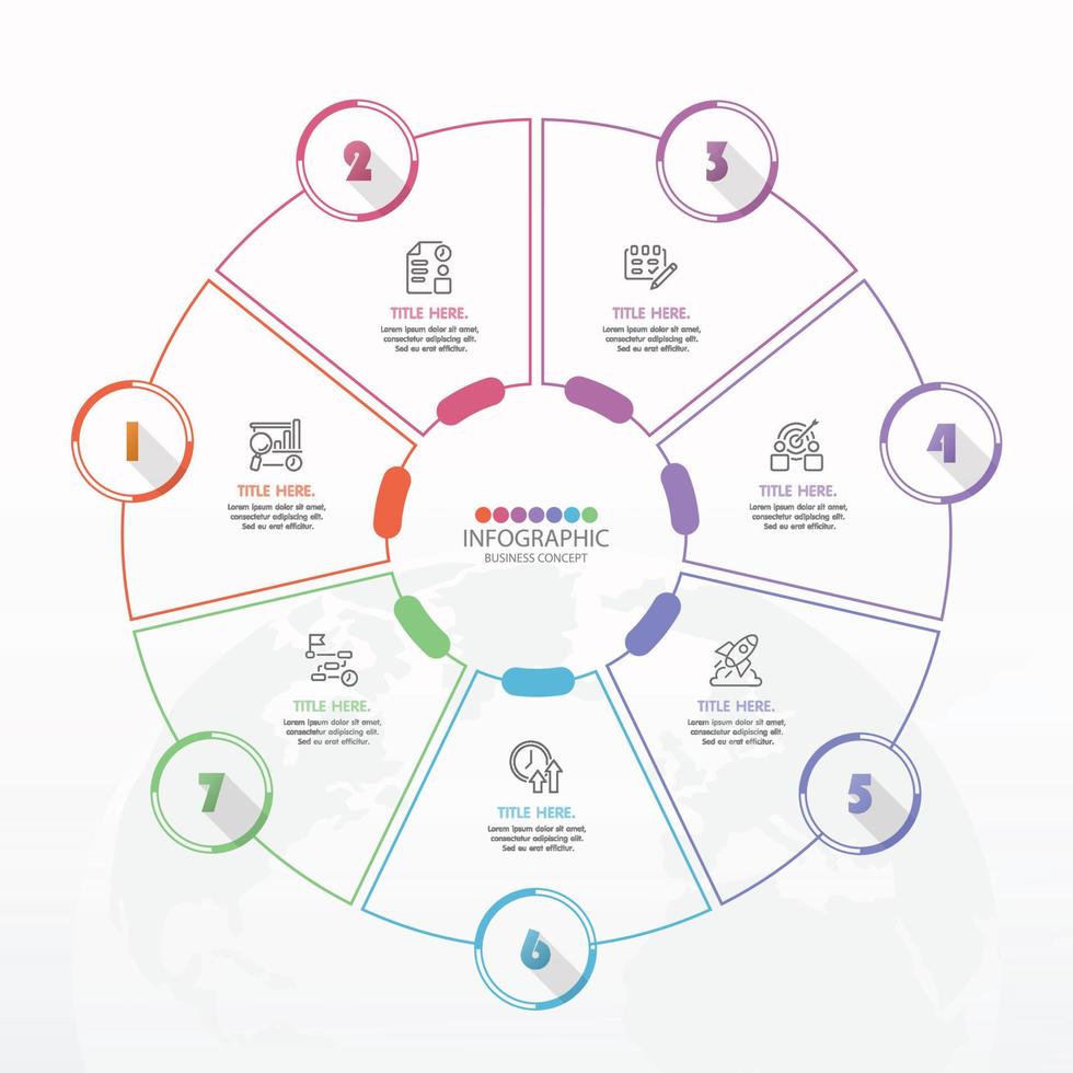 Plantilla de infografía de círculo básico con 7 pasos. vector