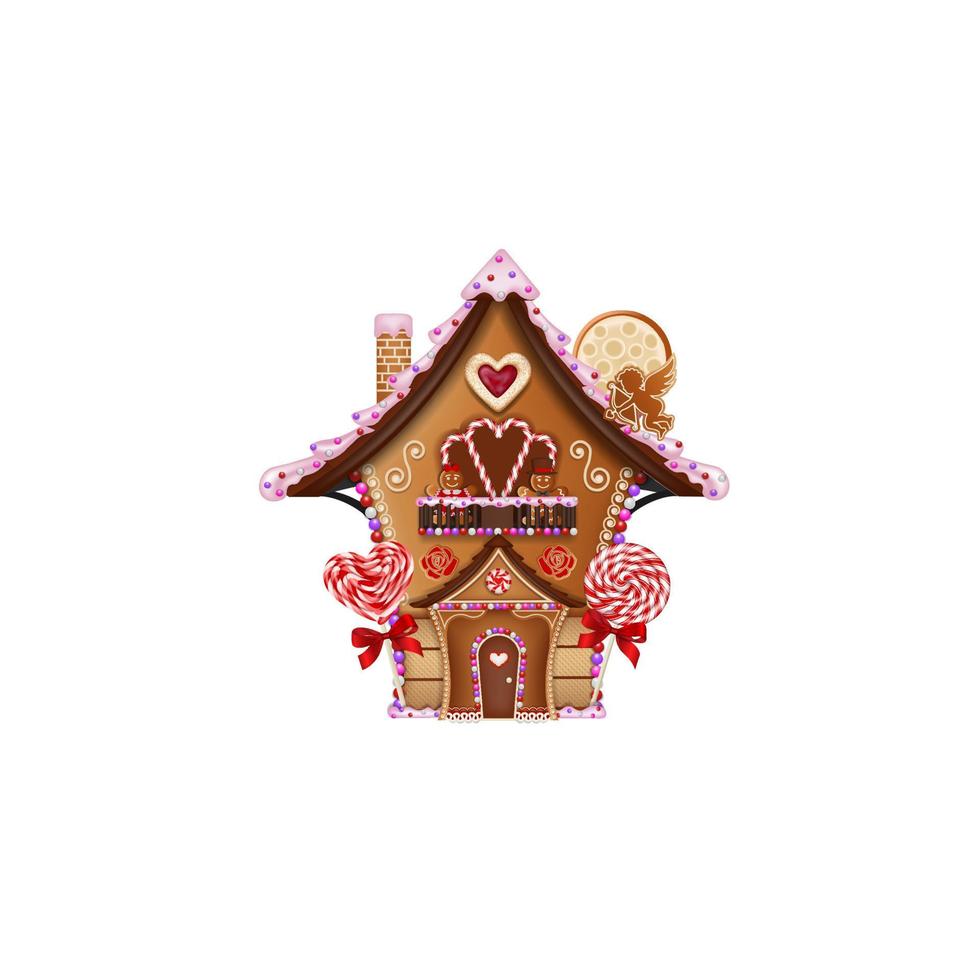 casa de jengibre del día de san valentín con galletas y dulces vector