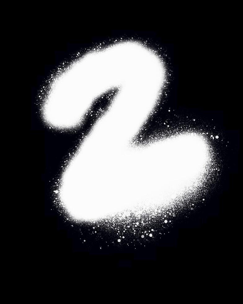 the 2 is written using a sprayed ink in a white color. the number of illustrations on a black background to create a poster, street design, etc. photo