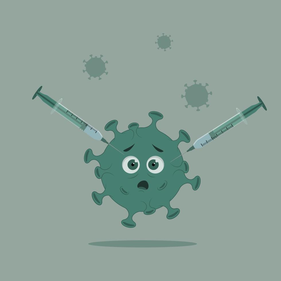 Elimination of the virus by vaccine. Syringe for injection of medical vaccine. treatment. stop the virus. A syringe of vaccine kills the virus. Vector illustration