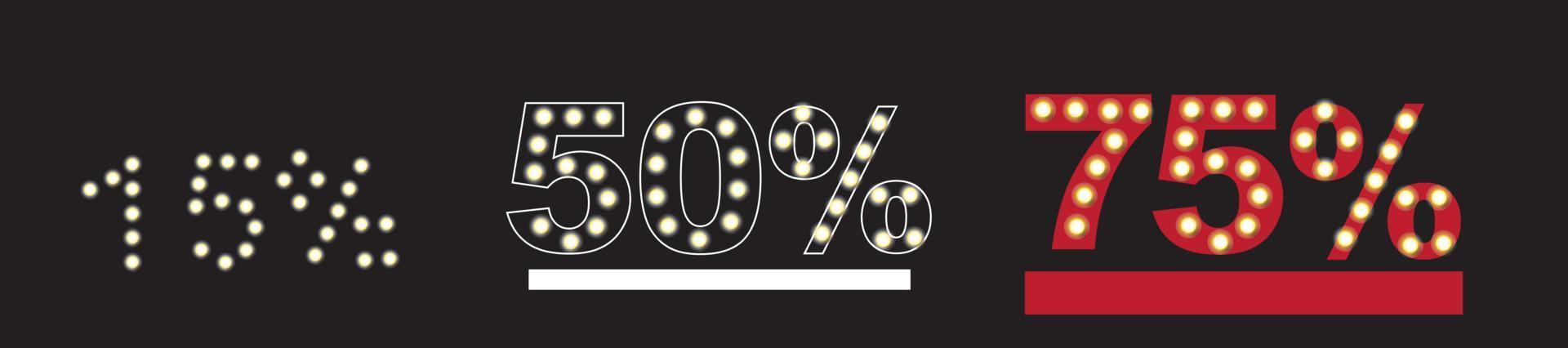 Sale discount icons. Special offer price signs. 15, 50, 75  percent off reduction symbols. Colored elements. Vector