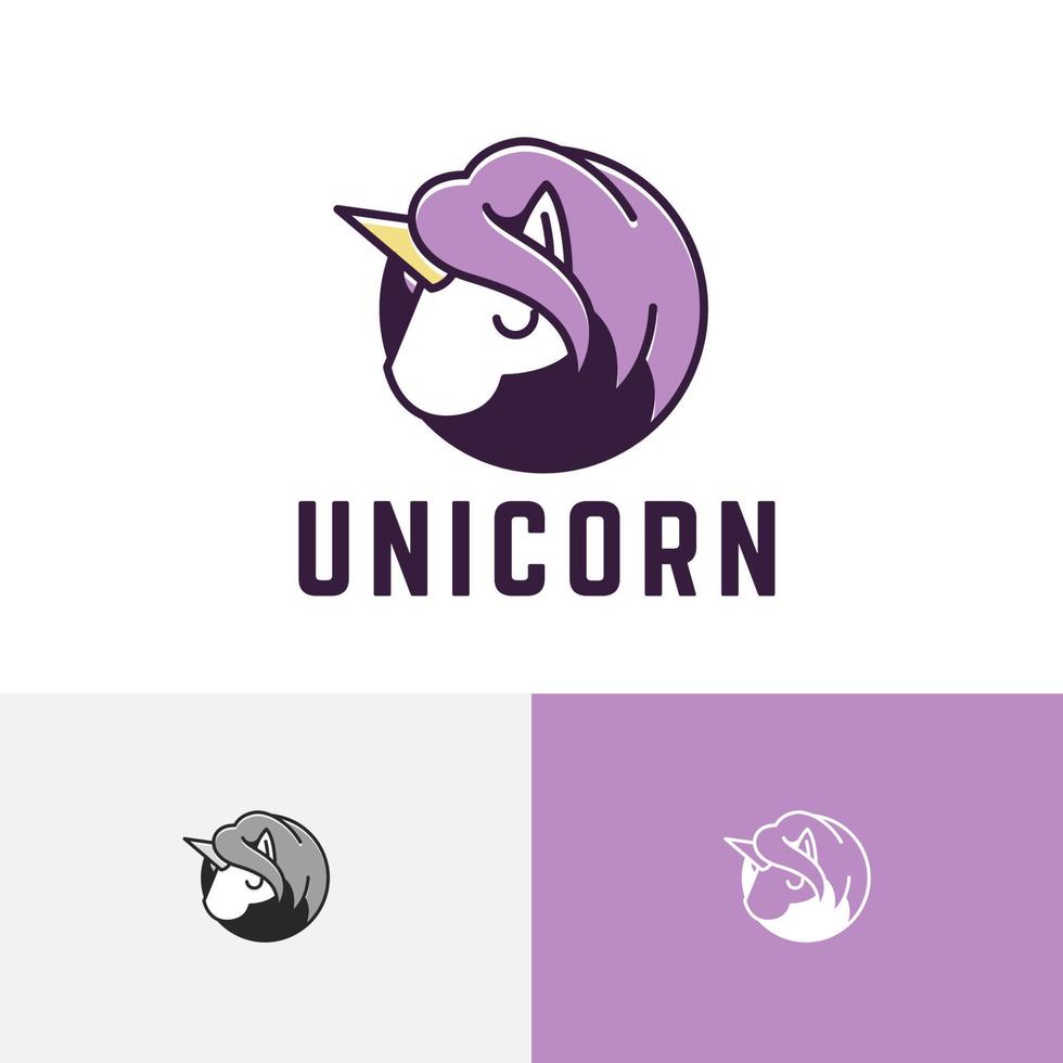 lindo unicornio caballo cuerno cabeza animal dibujos animados logo vector