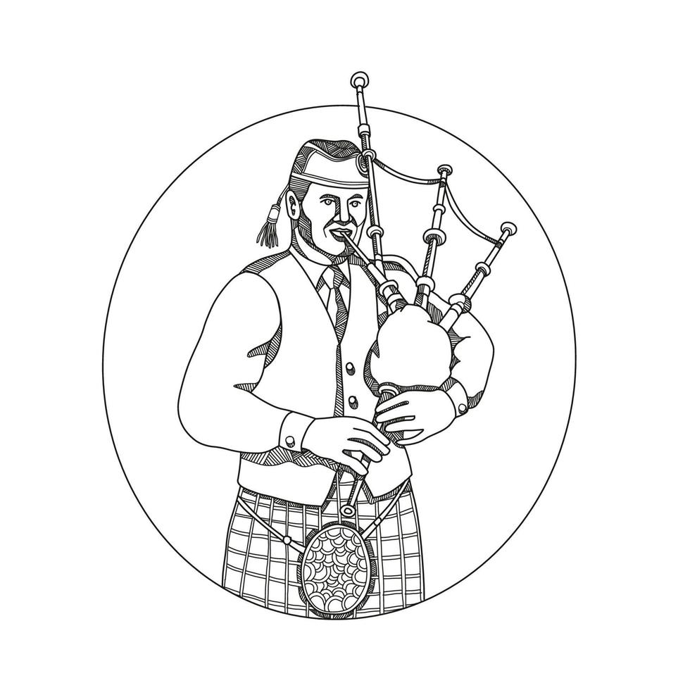 Scottish Bagpiper Doodle Art vector