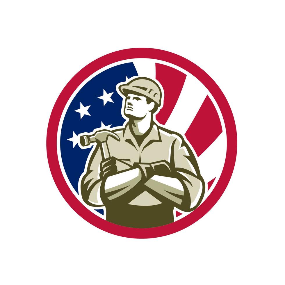 carpenter USA flag  head mascot retro vector