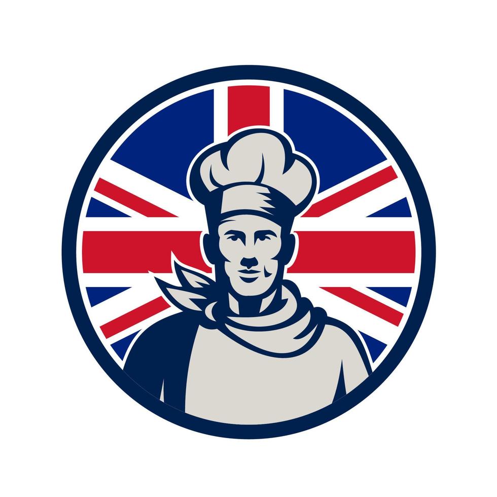 Chef británico o mascota de cabeza de panadero retro vector
