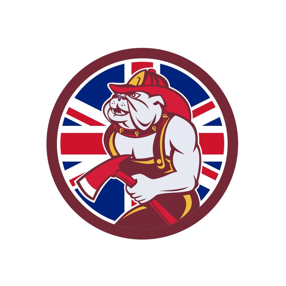 British bulldog fireman mascot retro style vector