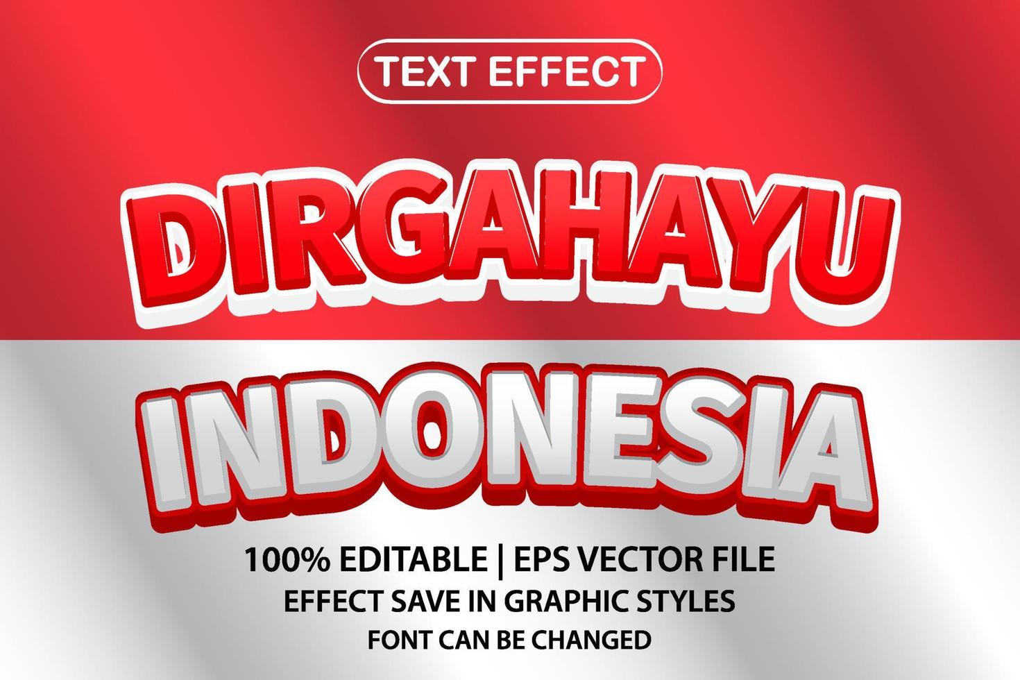 día de la independencia de indonesia, dirgahayu indonesia efecto de texto editable 3d vector
