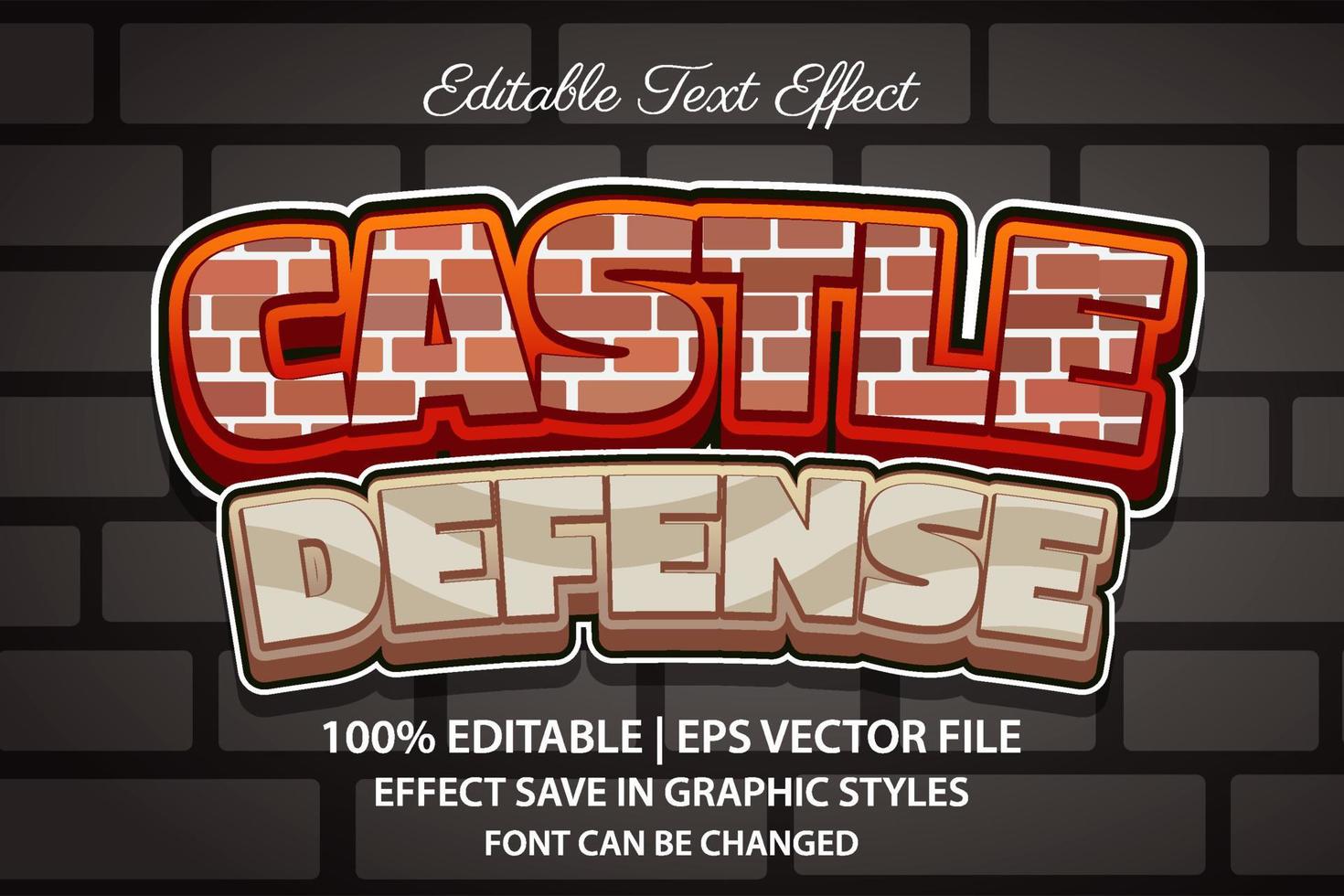 castillo de defensa efecto de texto editable 3d vector