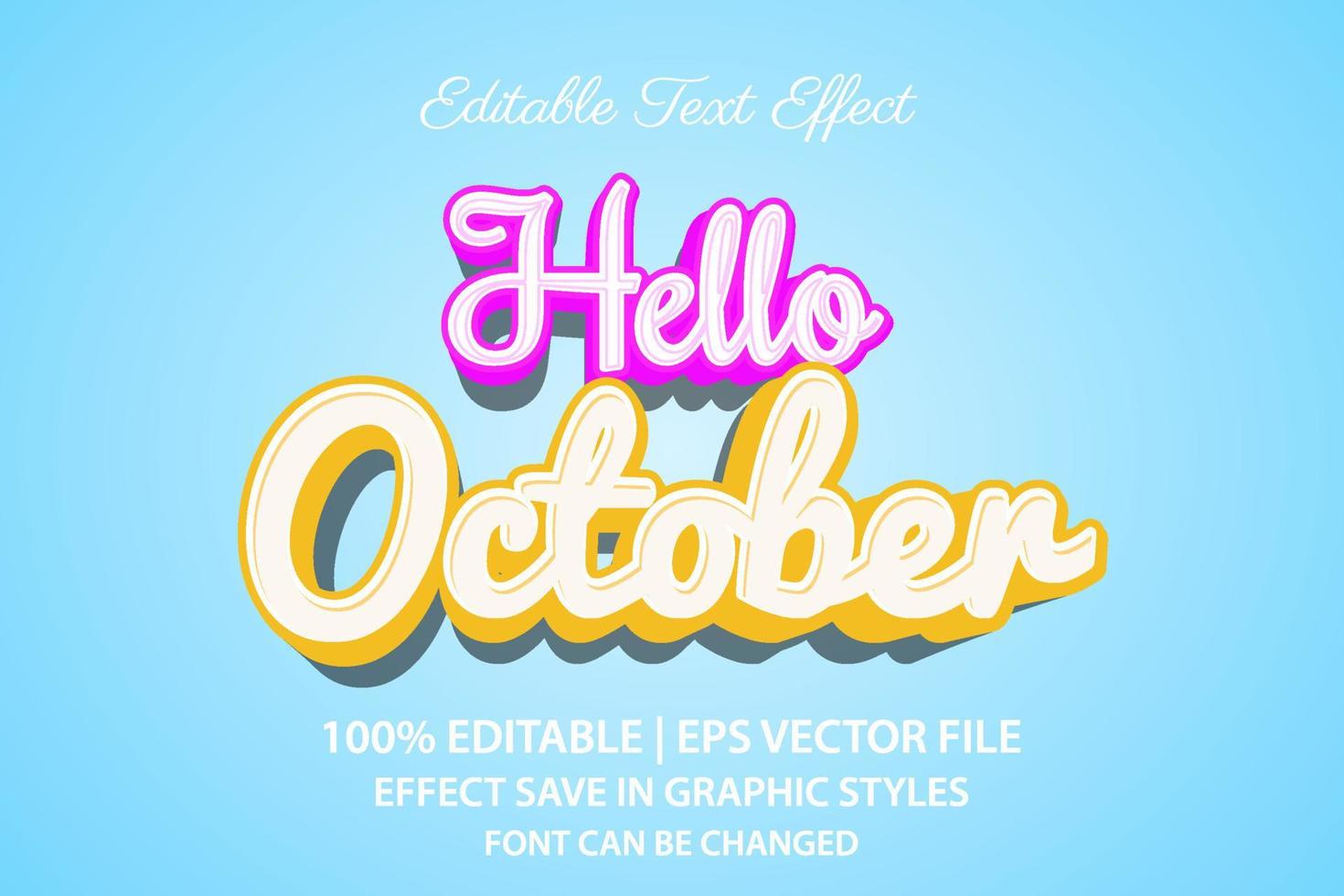 hello october 3d editable text effect vector