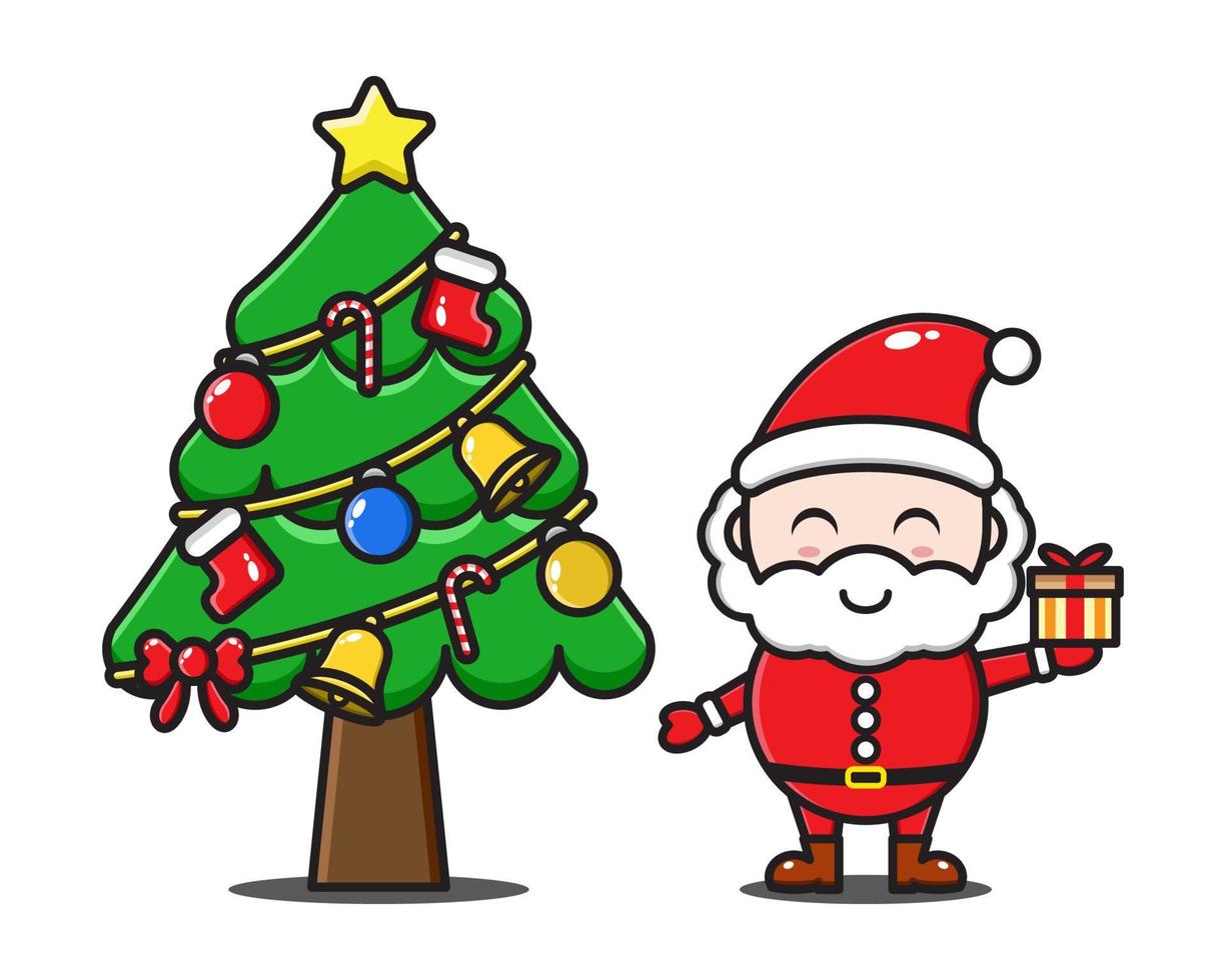 cute cartoon santa claus with christmas tree vector