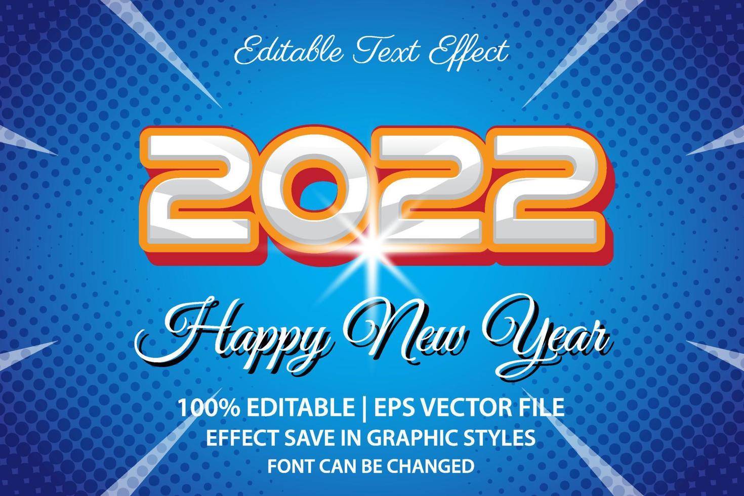 feliz año nuevo 2022 efecto de texto editable estilo 3d vector