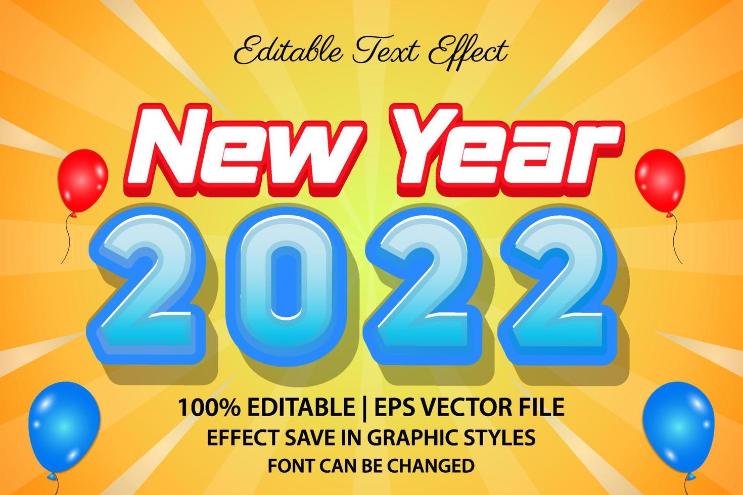 happy new year 2022 editable text effect 3d style vector