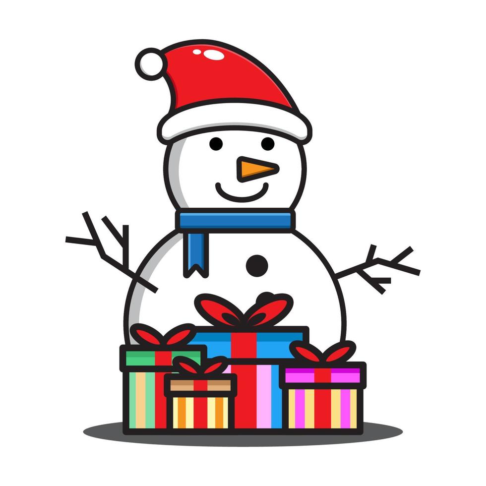muñeco de nieve de dibujos animados lindo con regalo de navidad 4690278  Vector en Vecteezy