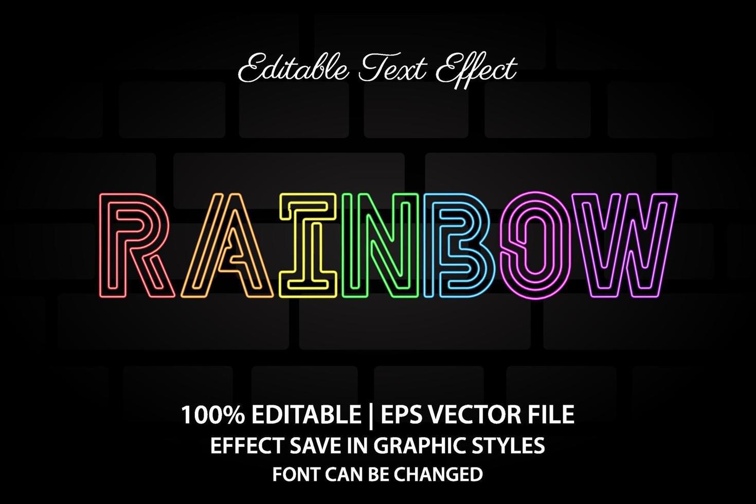 efecto de texto editable de luz de arco iris de neón estilo 3d vector