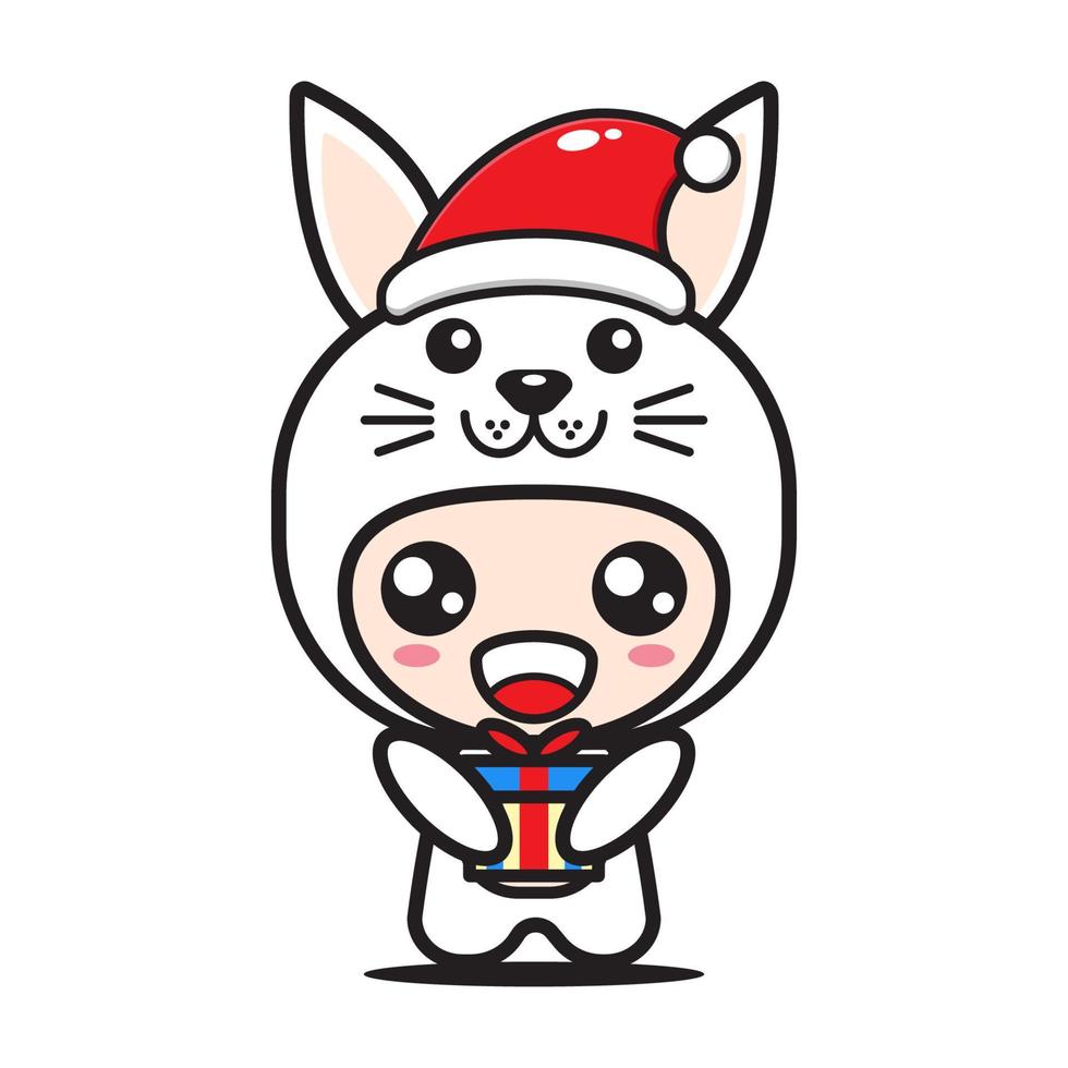 cute cartoon rabbit with christmas gift vector