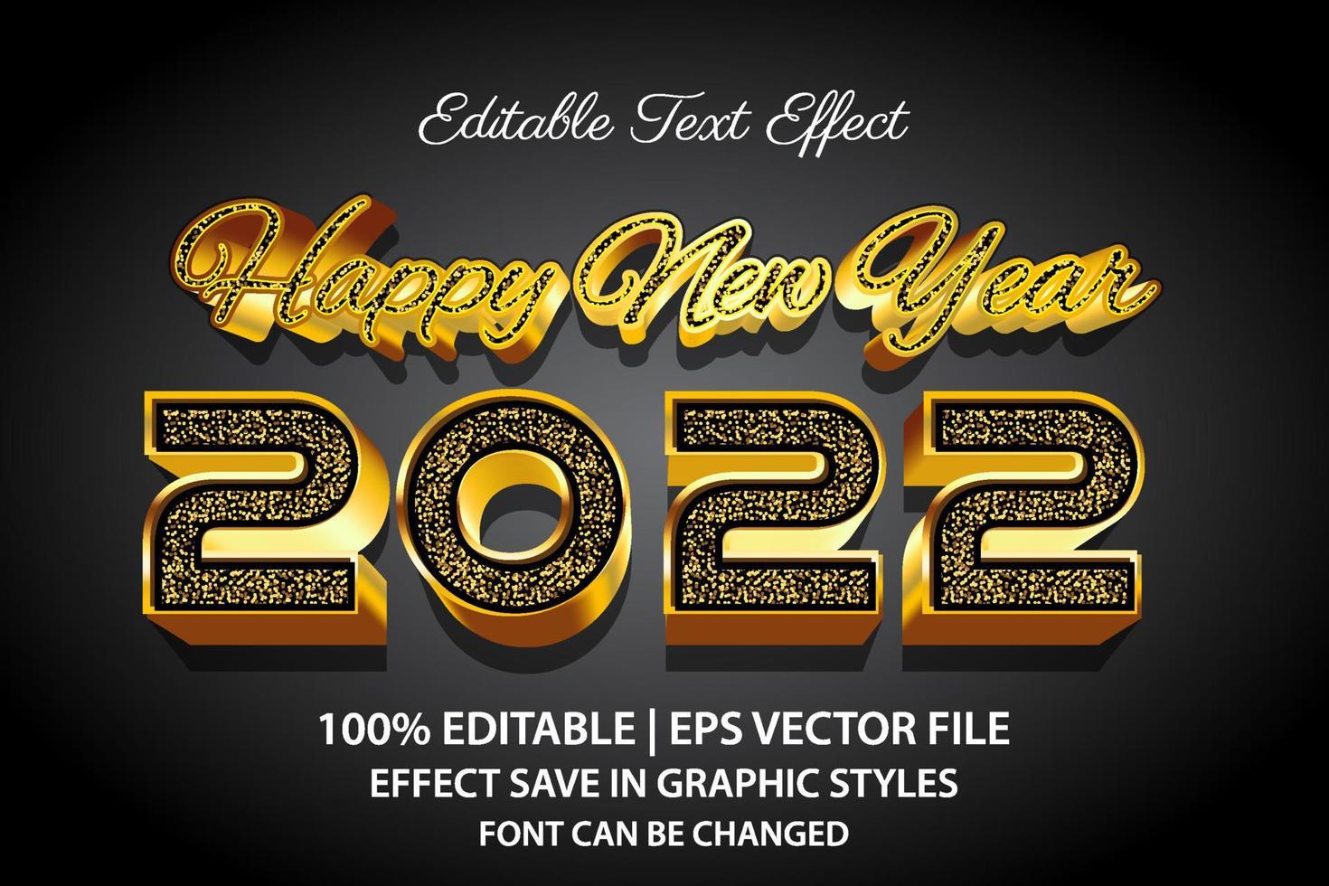 feliz año nuevo 2022 efecto de texto editable estilo 3d vector