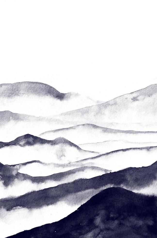 landscape painting of mountains and valleys in Chinese style. Natural landscapes are painted in black ink for backgrounds, prints, room decorations, natural designs, etc. photo