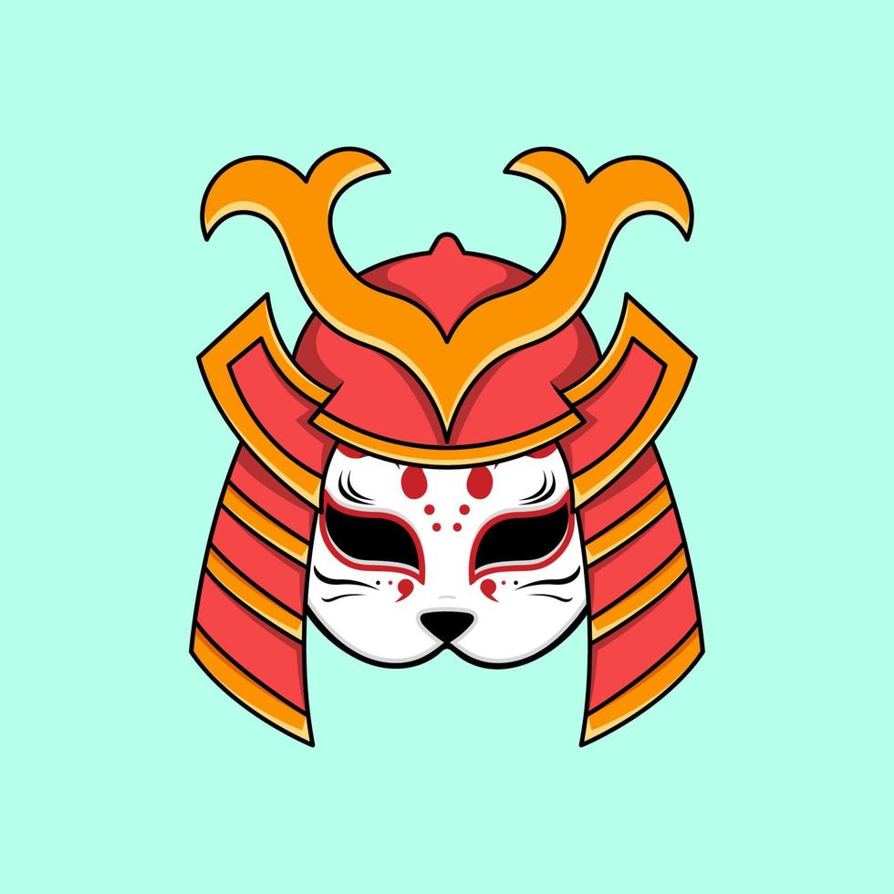Kitsune mask with samurai helmet illustration vector