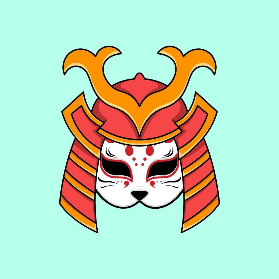 Máscara kitsune con ilustración de casco samurai vector