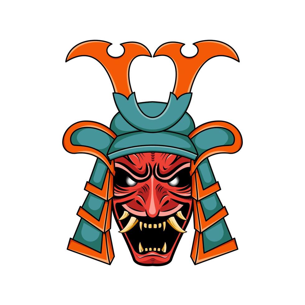 Japanese oni devil with samurai helmet illustration vector