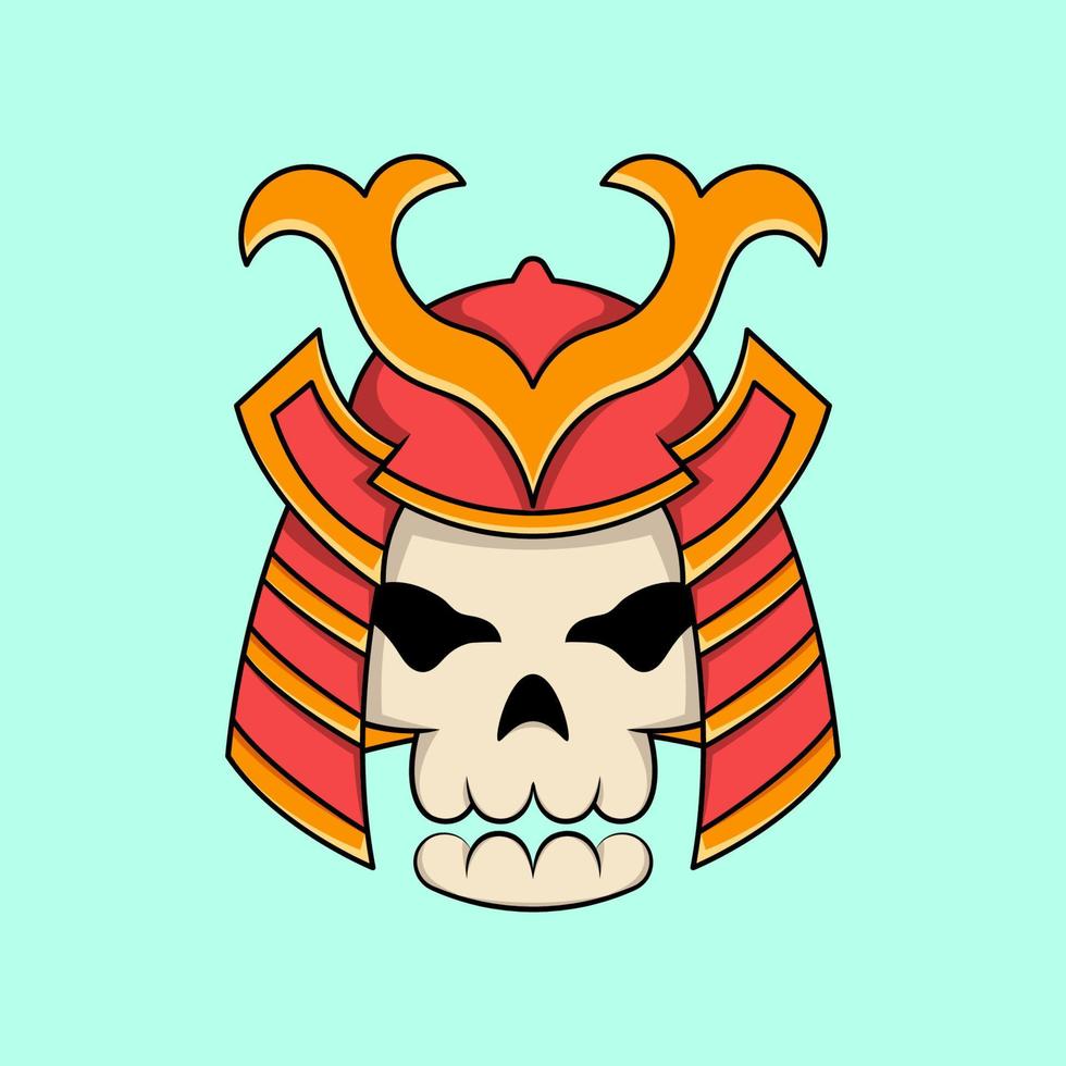 cabeza de calavera con ilustración de casco de samurai vector