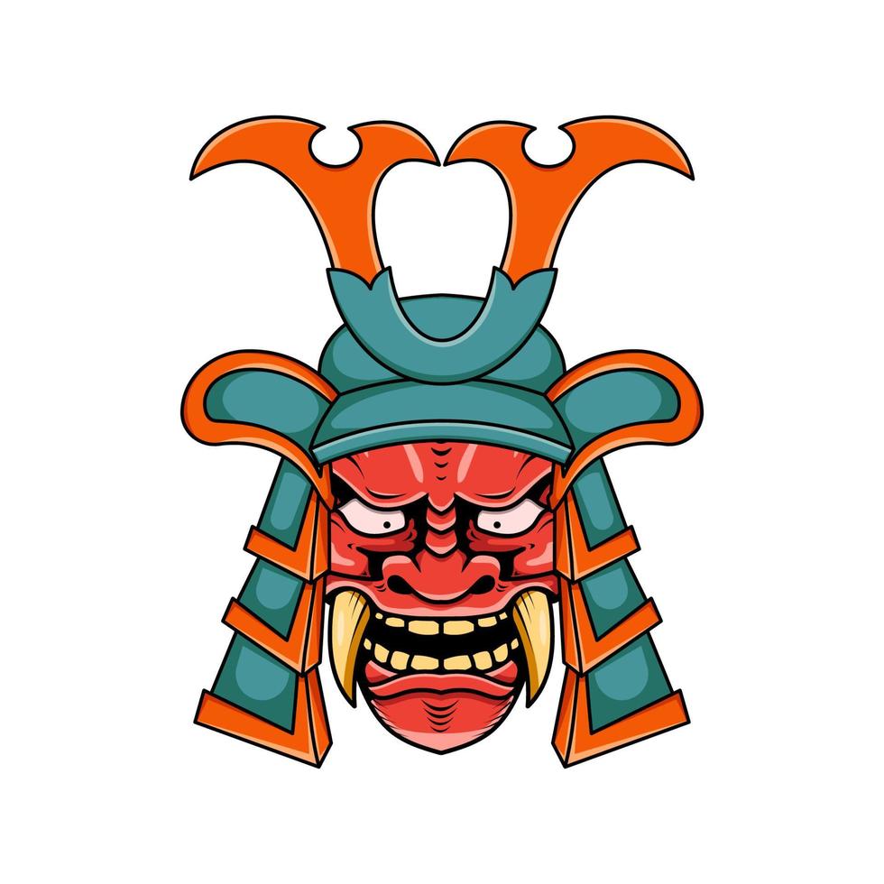 Japanese oni devil with samurai helmet illustration vector