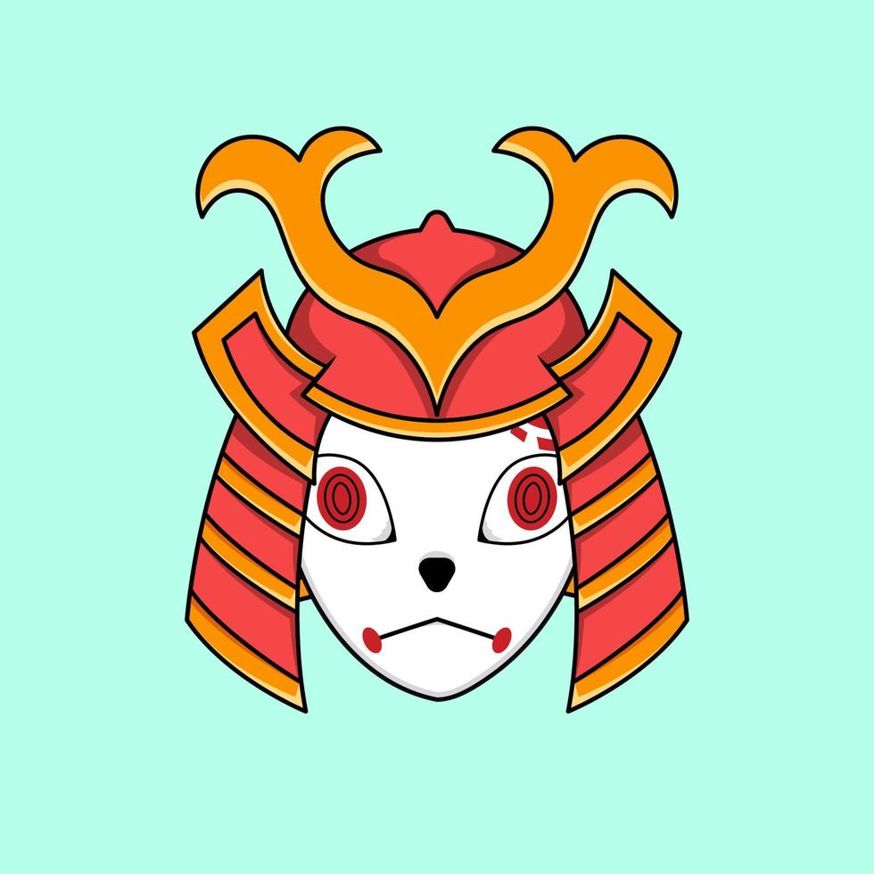 Kitsune mask with samurai helmet illustration vector