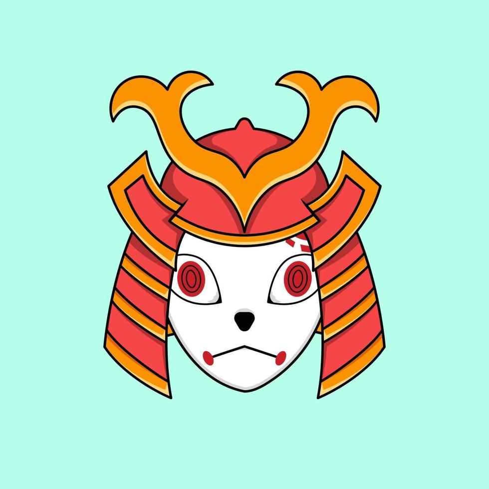 Máscara kitsune con ilustración de casco de samurai vector