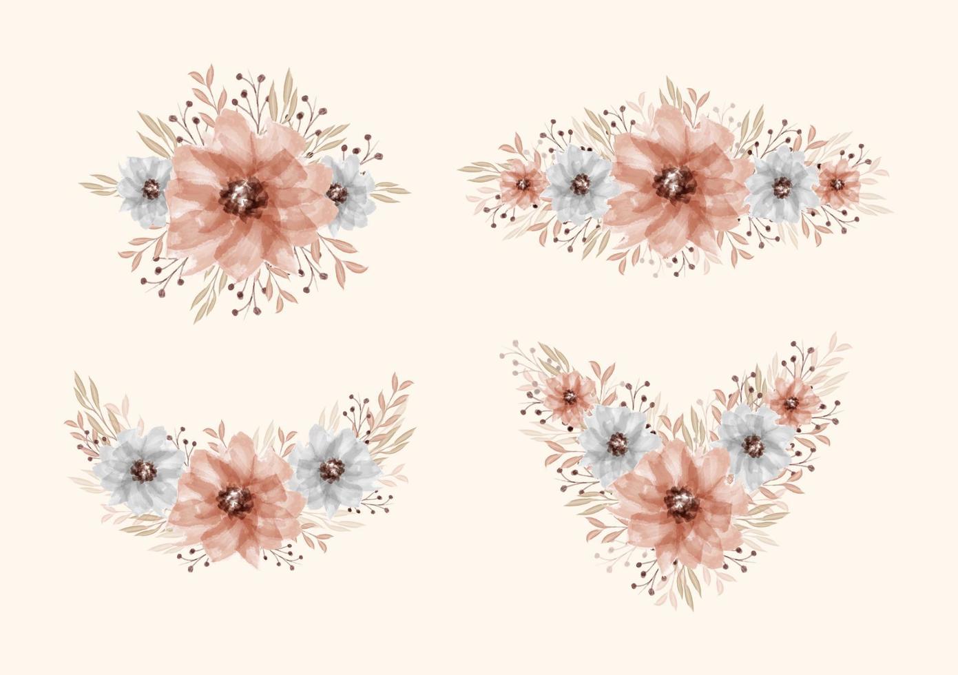 Set of beautiful watercolor bouquet floral decoration vector