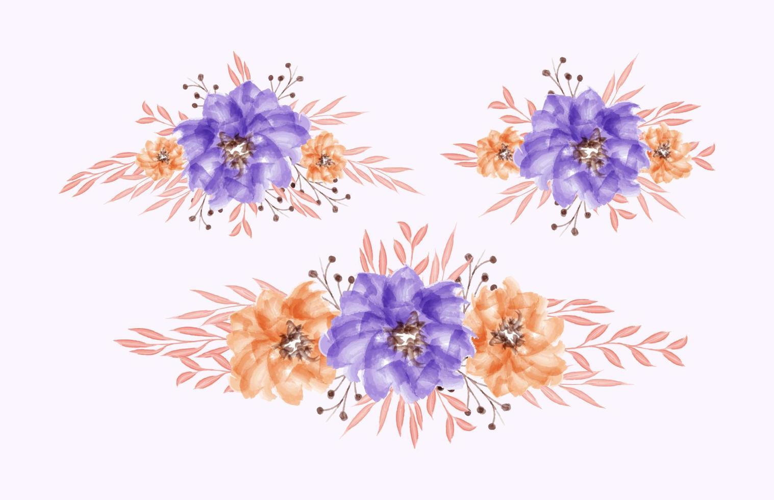 Set of watercolor bouquet floral decoration vector