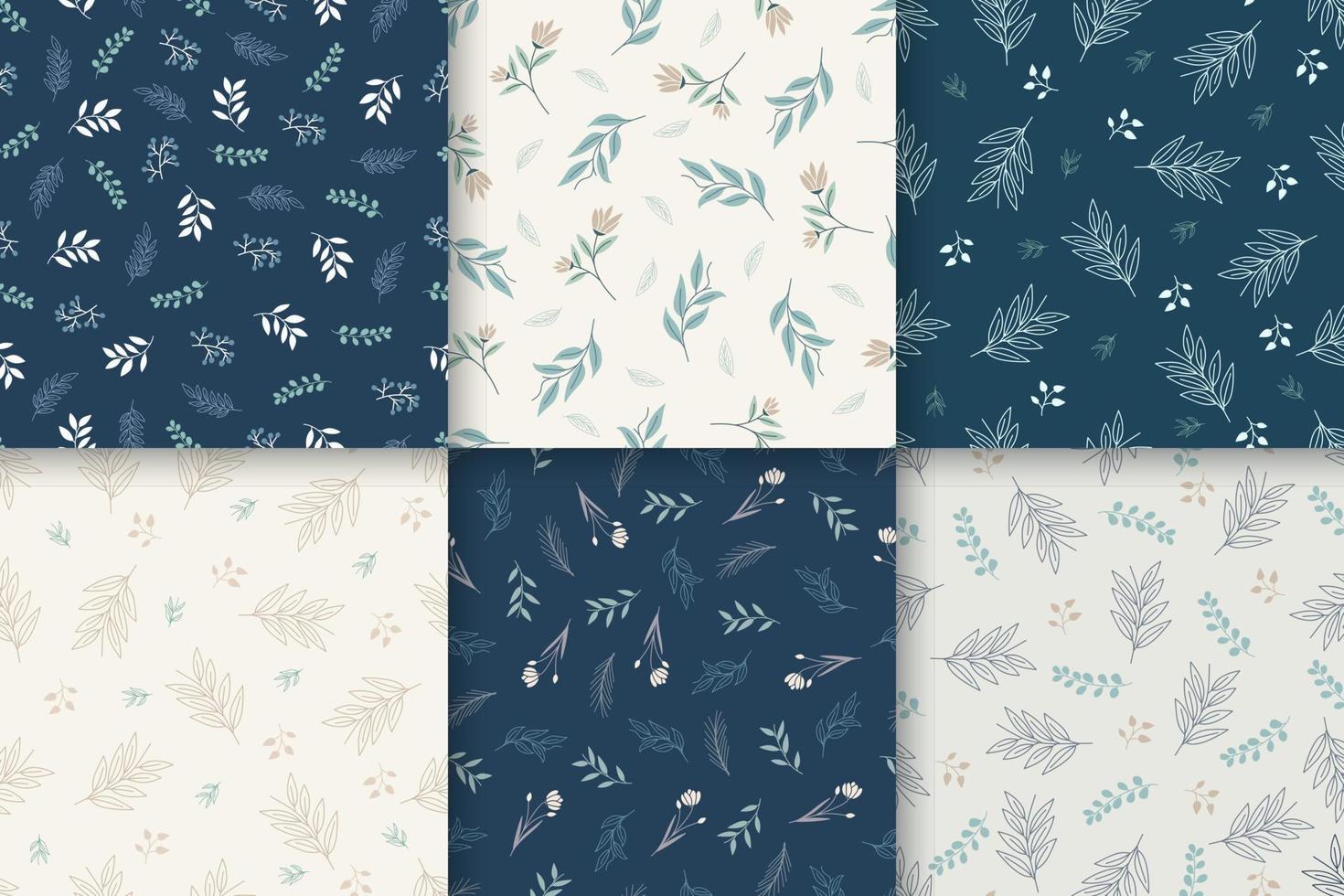 Seamless pattern collection bundle with beautiful floral and leaves vector