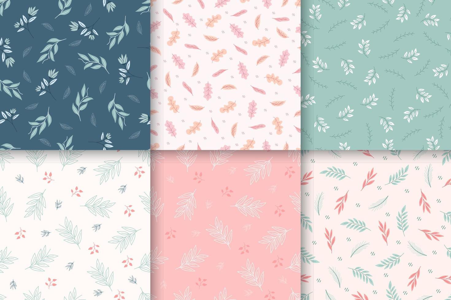Beautiful floral and leaves seamless pattern collection vector