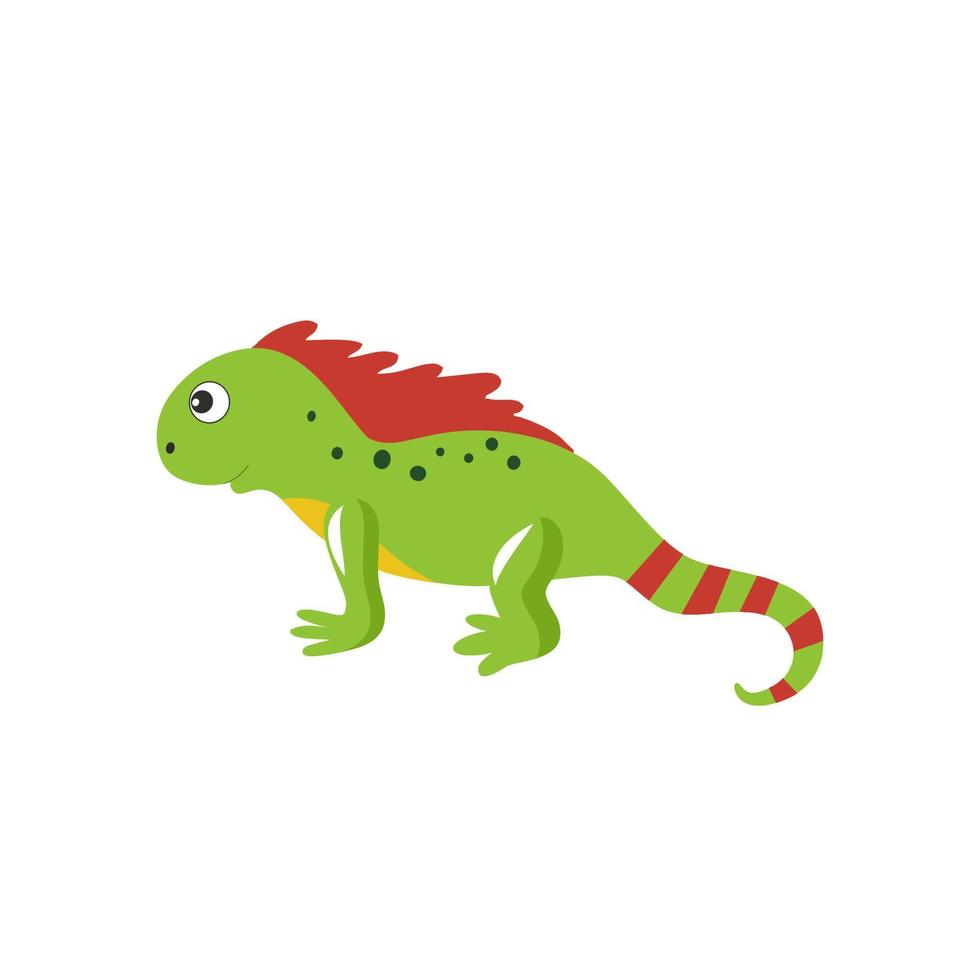 lagarto iguana aislado en un fondo blanco. Ilustración de vector de dibujos animados para niños para alfabeto con animales. serpientes, reptiles y reptiles.